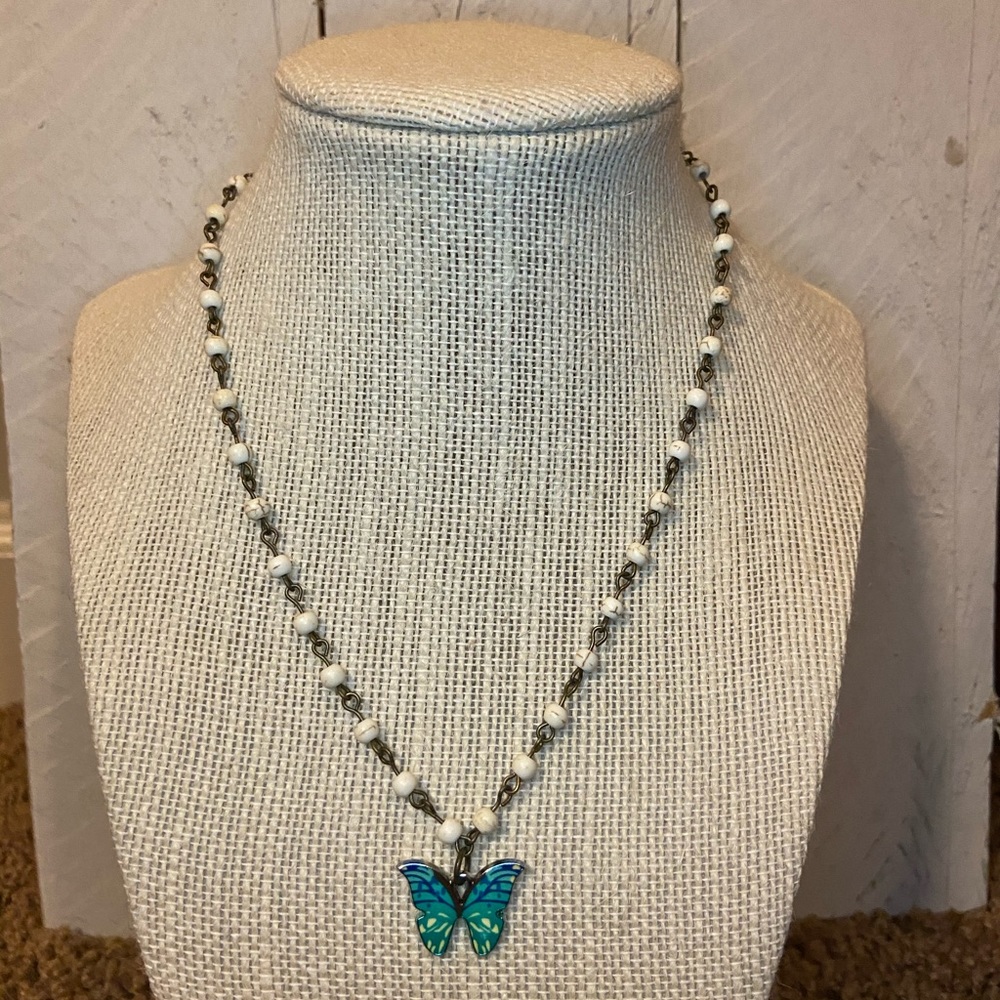 Blue/green butterfly necklace
